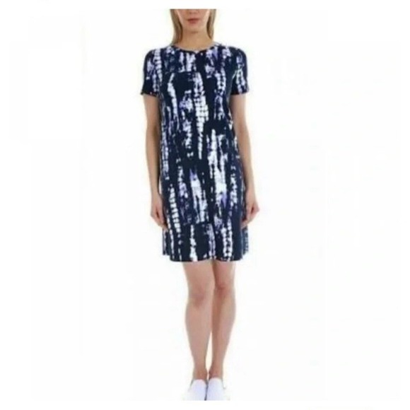 Ellen Tracy Mood Indigo Tie Dye Womens Pima Cotton Stretch T-Shirt Dress Size XL - Picture 2 of 14